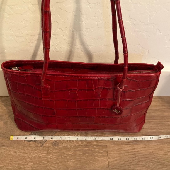 Monsac red faux crocodile embossed leather tote - Picture 5 of 12